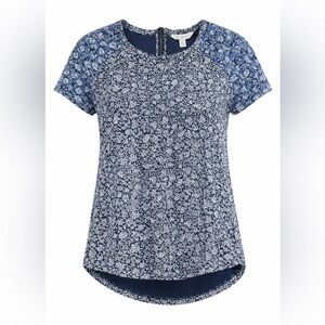 Lucky Brand Navy and Light Blue Floral Short Sleeve Tee. Cotton Size 8P